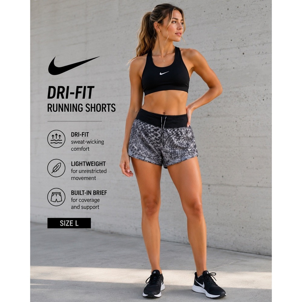 Nike Dri-FIT Womens Running Shorts Gray Black Animal Print Size L Athletic Gym